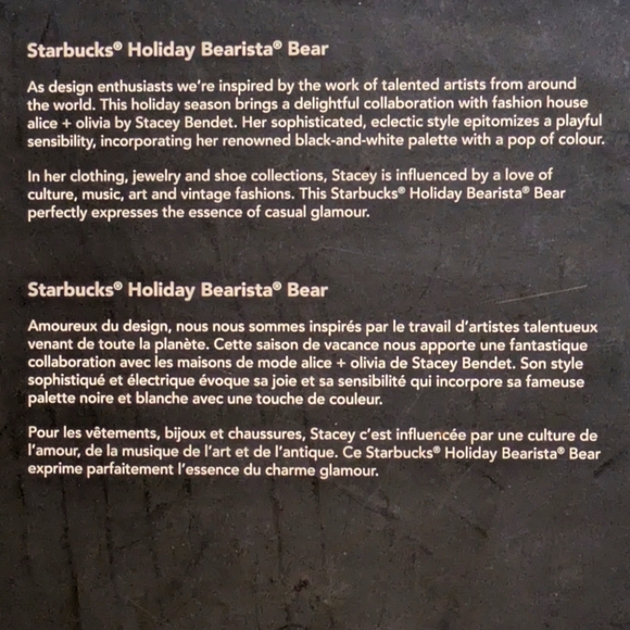 EUC 2013 Alice & Olivia x Starbucks Holiday Barista Bear with Original Box - Picture 5 of 9